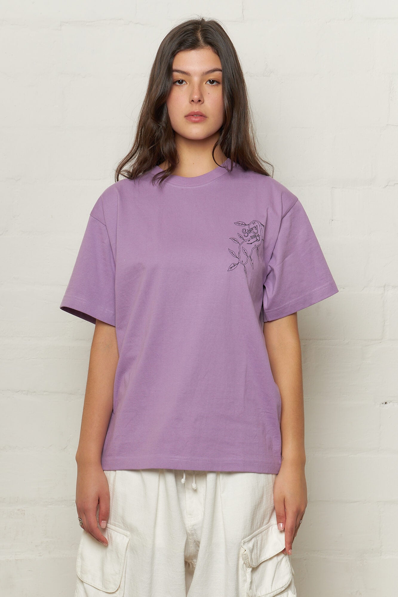 Story Mfg. Grateful Tee Lilac Vine -Story Mfg. Forager Pants Ecru