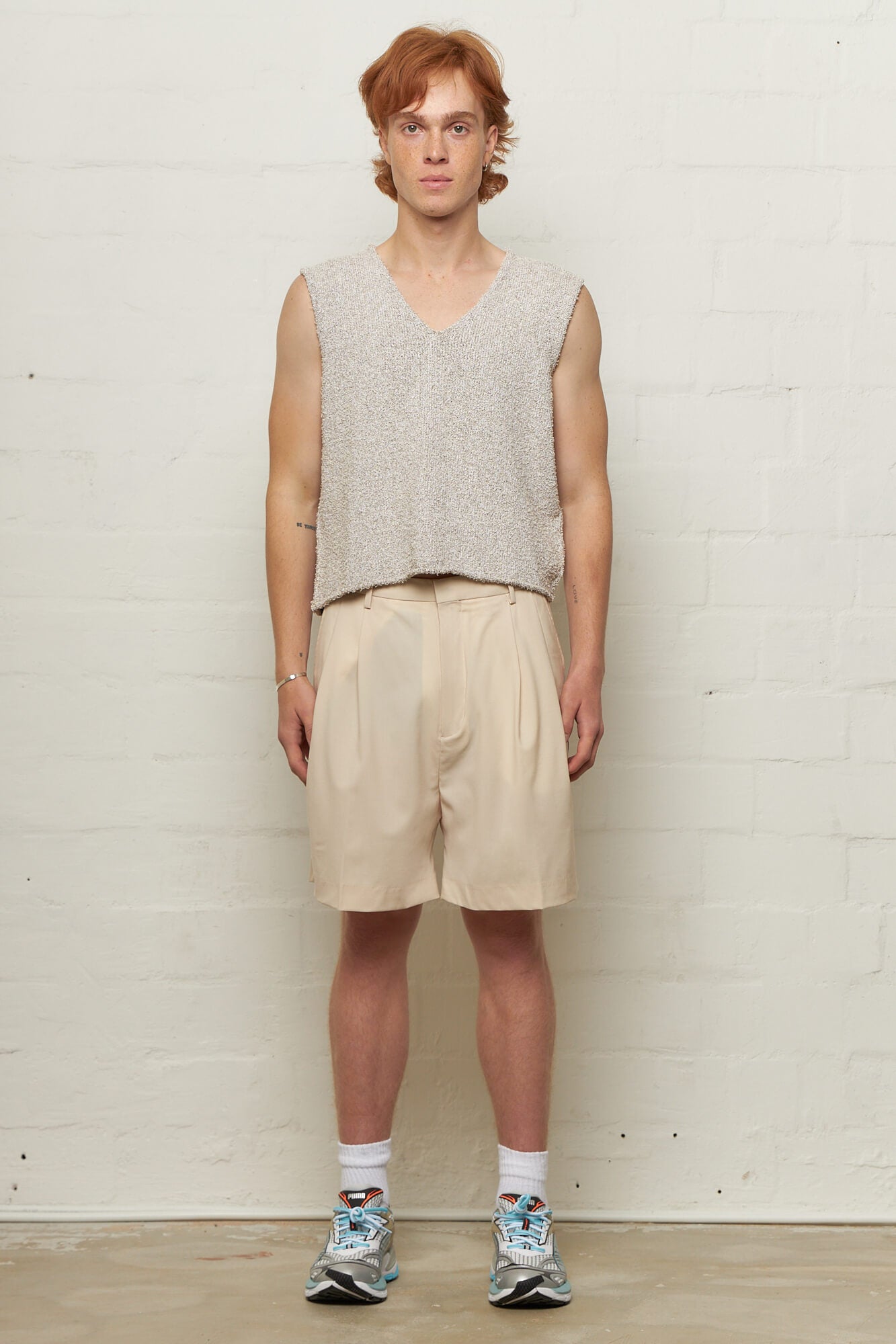 Mens white hot sale pleated shorts