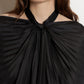 Silk Pleated Knot Top Black