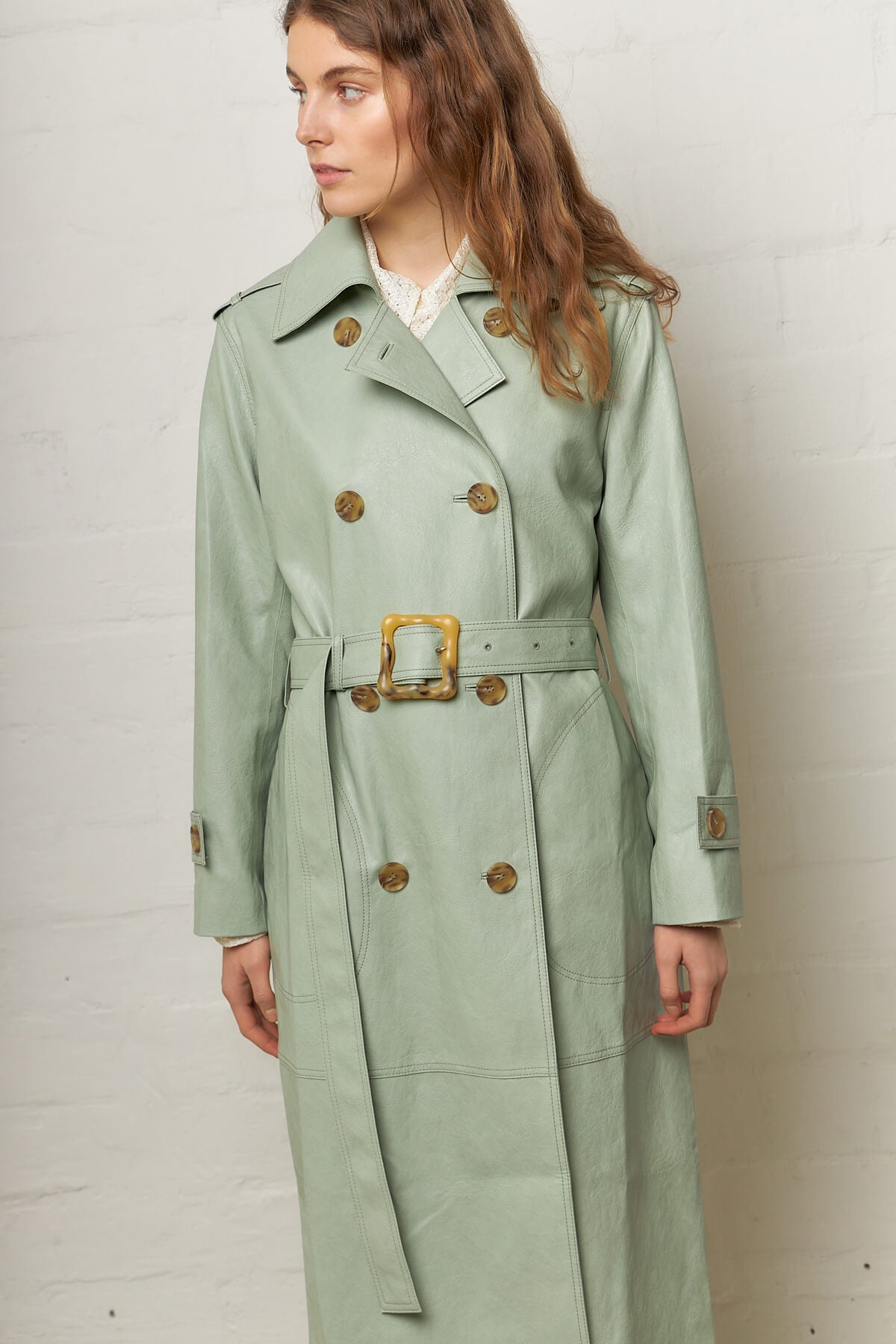 Rejina Pyo Juno Trench Coat Faux Leather Mint – wasted hour