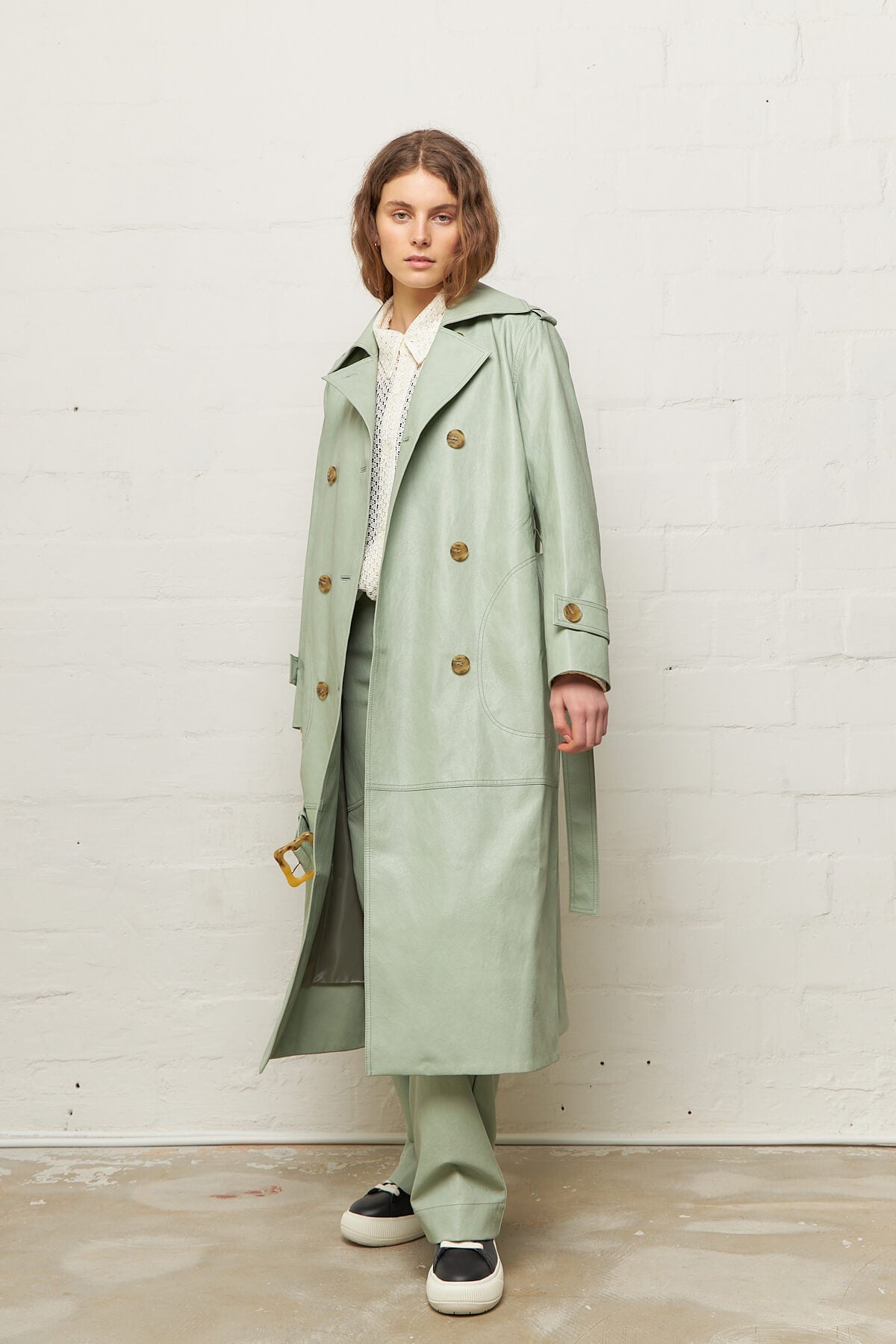 Rejina Pyo Juno Trench Coat Faux Leather Mint – wasted hour